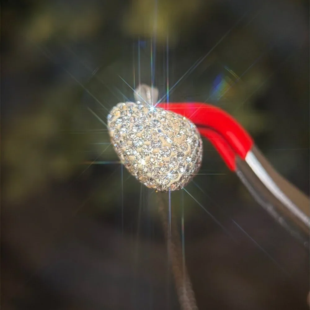 Sterling Silver 925 Pave Crystals Heart Necklace‎